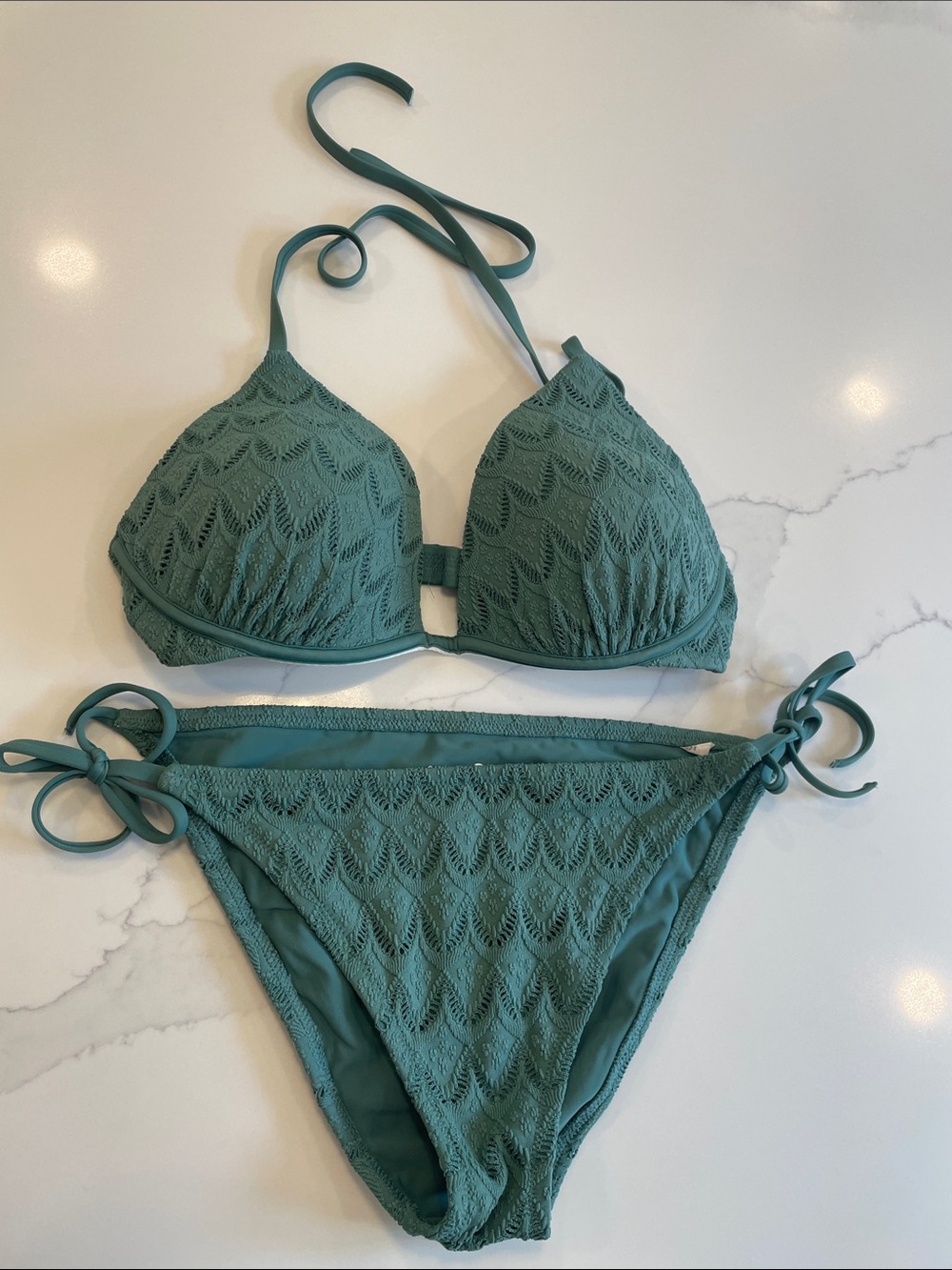 Shade & Shore Teal Crochet Tie-Side Bikini Set